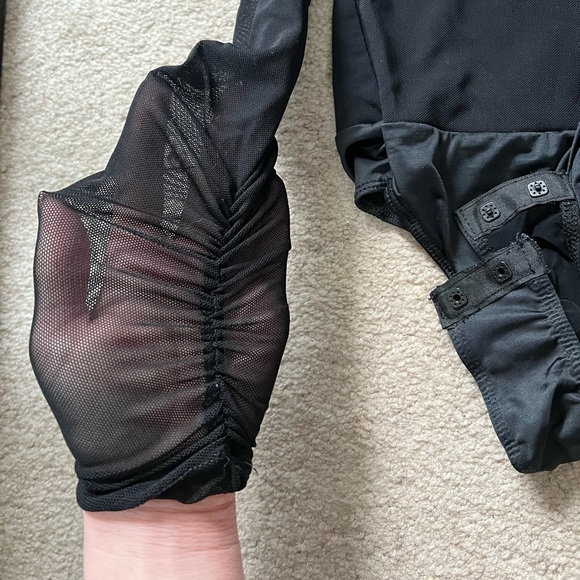 Lulu’s Black OTS Bodysuit with Mesh Sleeves - Picture 3 of 6